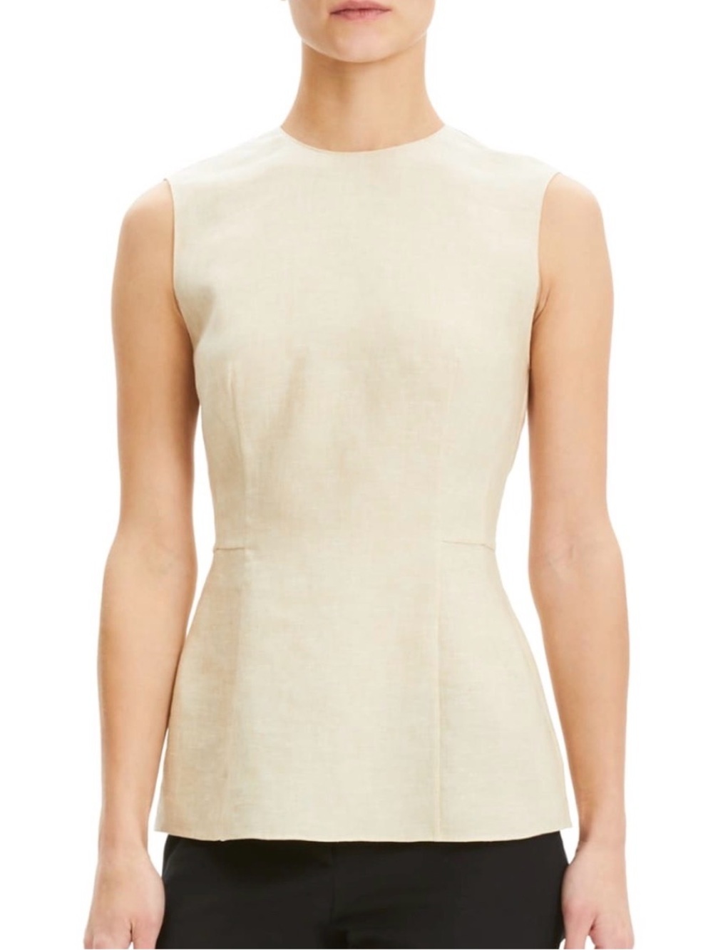 NWT Theory Pure Linen Paneled Peplum Top Cream Beige Size 10
